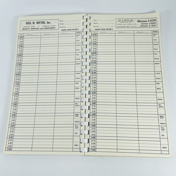 Salon Appointment Book Schedule Reservation VTG Beauty Shop Decor Geo H Weyer - Picture 8 of 10